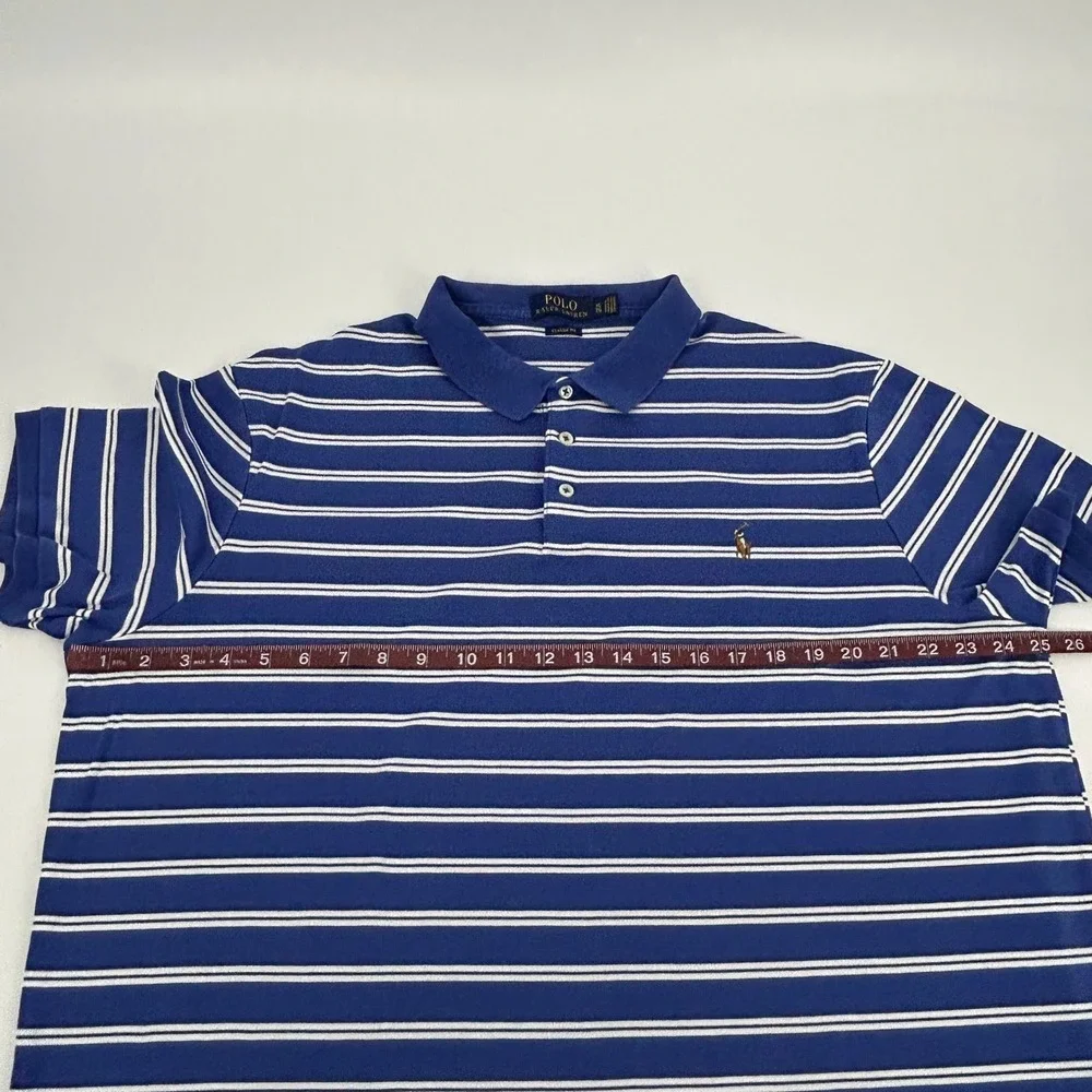 Polo Ralph Lauren Polo Shirt Men XL Blue‎ Striped Classic Fit Flesh Pony Preppy
